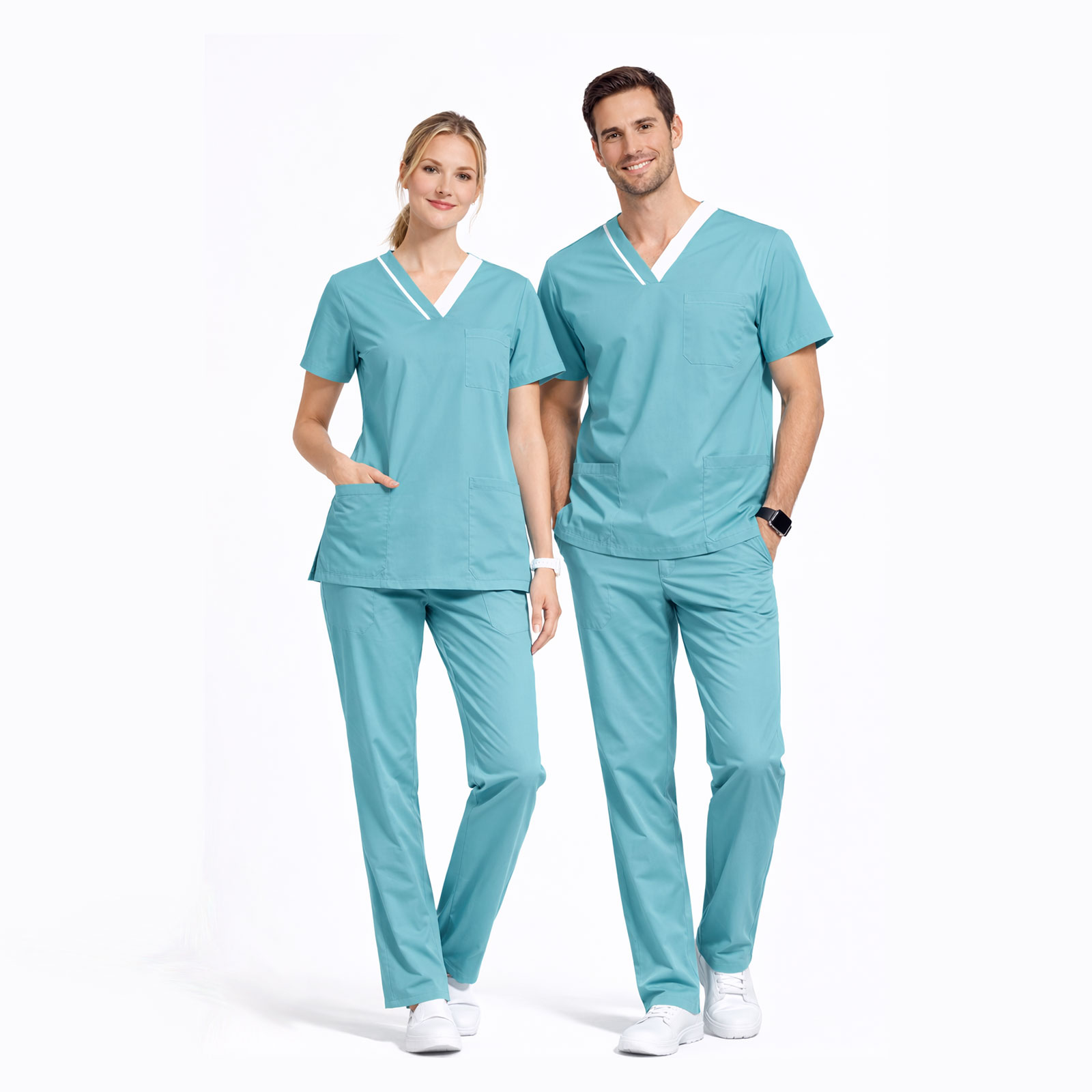 HITO SCRUBS AT1 - Turquoise with White Collar