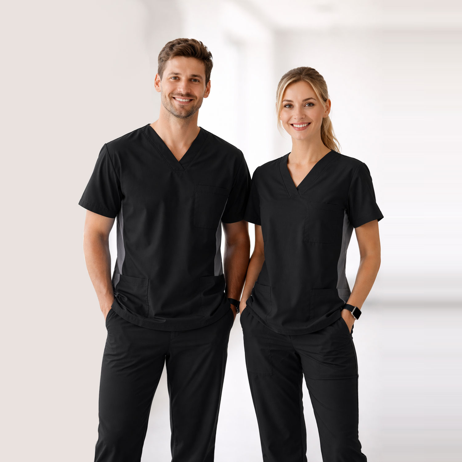 HITO SCRUBS LZM1 - Black Top with Grey Side Panel