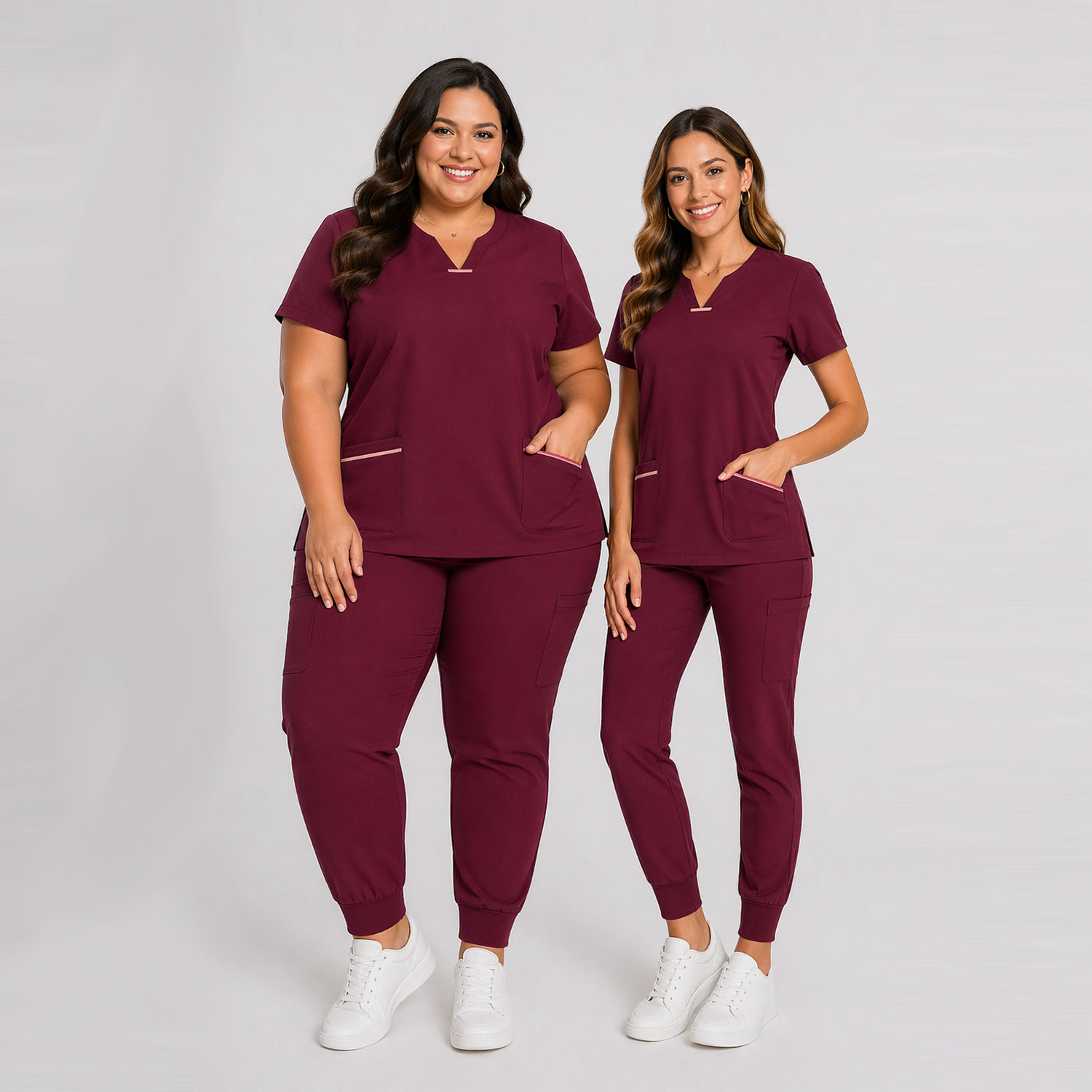 HITO SCRUBS ND2 - Burgundy Top with Pink Trimming