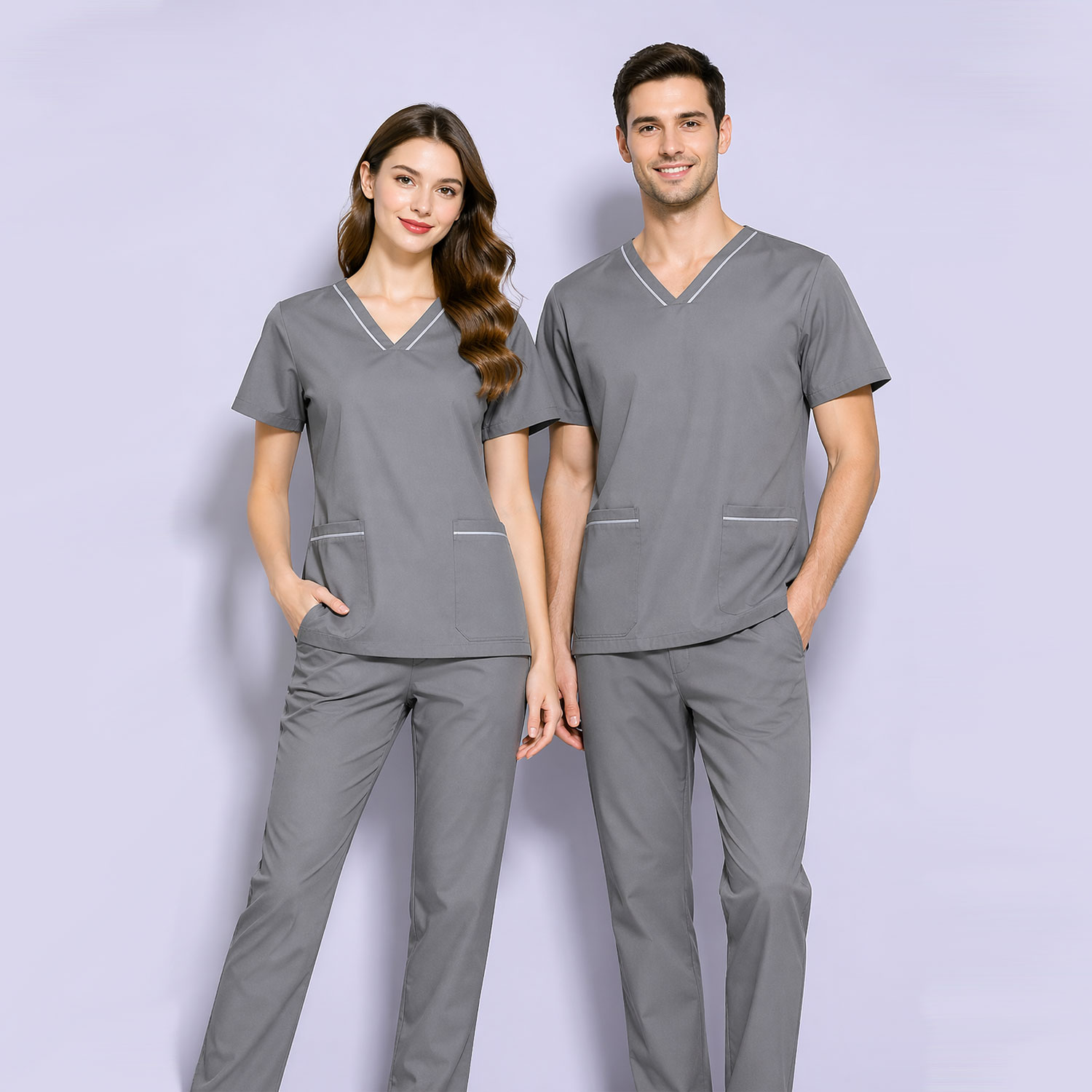 HITO SCRUBS ZM1 - Grey Top with White Trimming